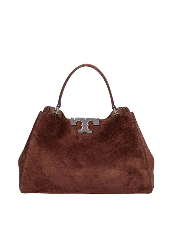 TORY BURCH: totes bags - Eleanor Boston Bag in Cocoa Color Suede