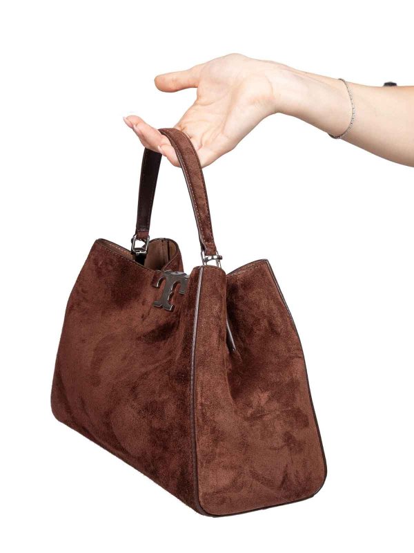 TORY BURCH: totes bags online - Eleanor Boston Bag in Cocoa Color Suede