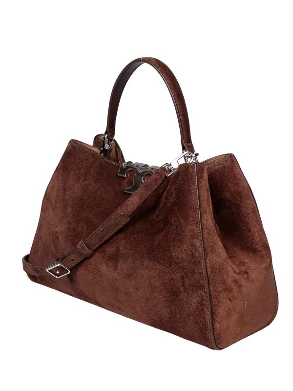 The Best Shops TORY BURCH: totes bags - Eleanor Boston Bag in Cocoa Color Suede