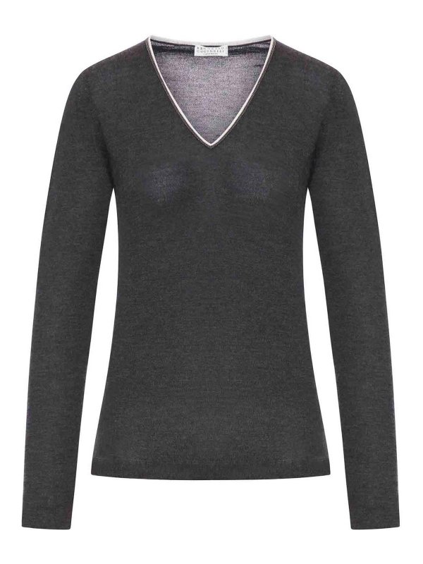BRUNELLO CUCINELLI: Suéteres con cuello pico - Suéter Cuello Redondo - Gris