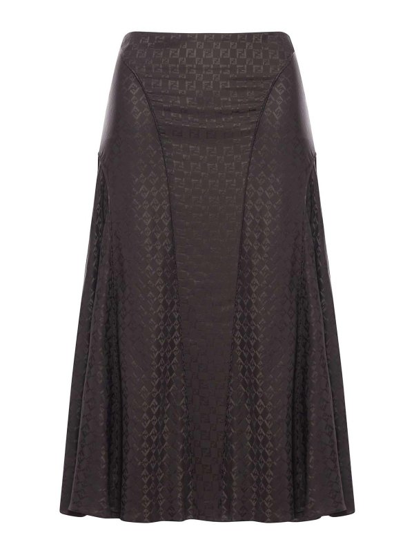 FENDI: Knee length skirts & Midi - Brown Ff Jacquard Silk Skirt