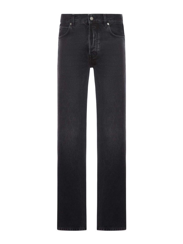 HAIKURE: straight leg jeans - Fergus Mid Black Jeans In Cotton Denim