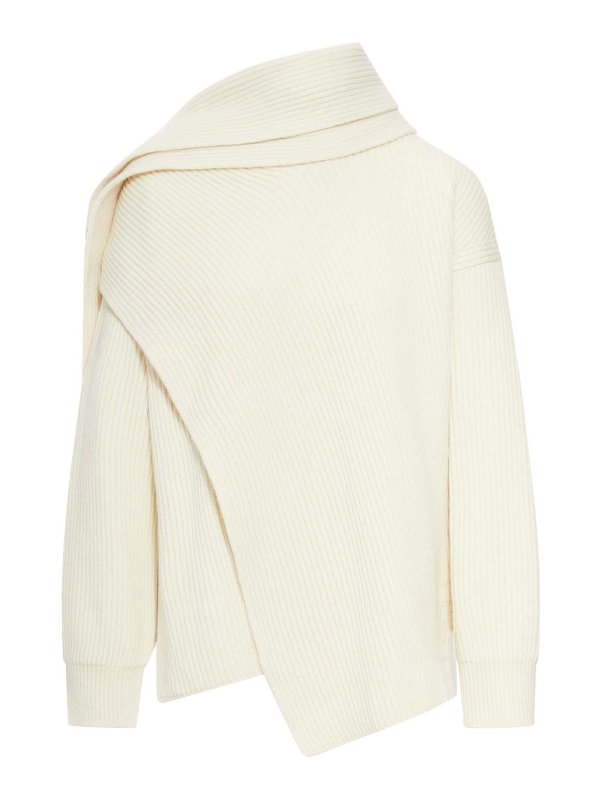 JIL SANDER: crew necks - Fine Wool Sweater With Wrap Scarf Details