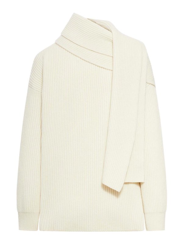 JIL SANDER: crew necks online - Fine Wool Sweater With Wrap Scarf Details