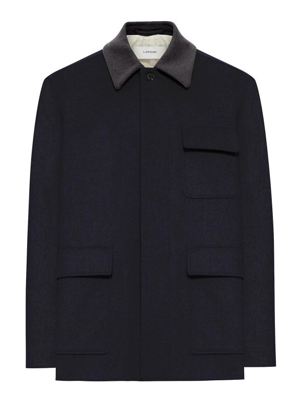 LARDINI: short coats - Wool Jacket With Contrasting Collar