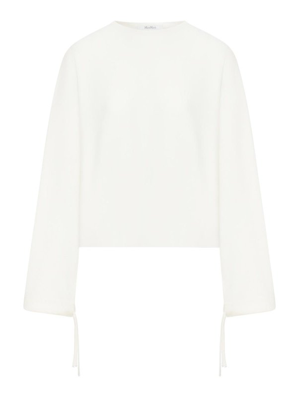 Max Mara: Strickpullover mit Rundhalsausschnitt - Rundhalspullover - Weiß
