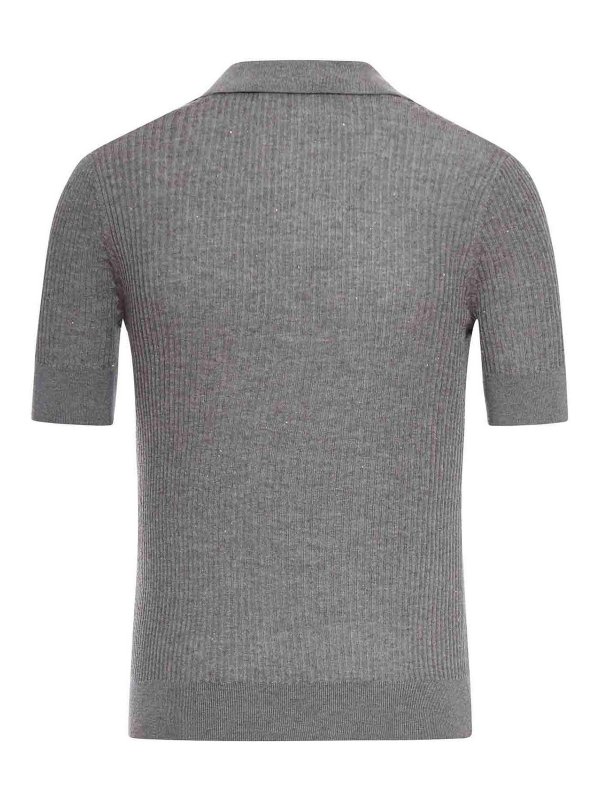 Max Mara: polo shirts online - Straw Polo In Wool And Silk With Sequins