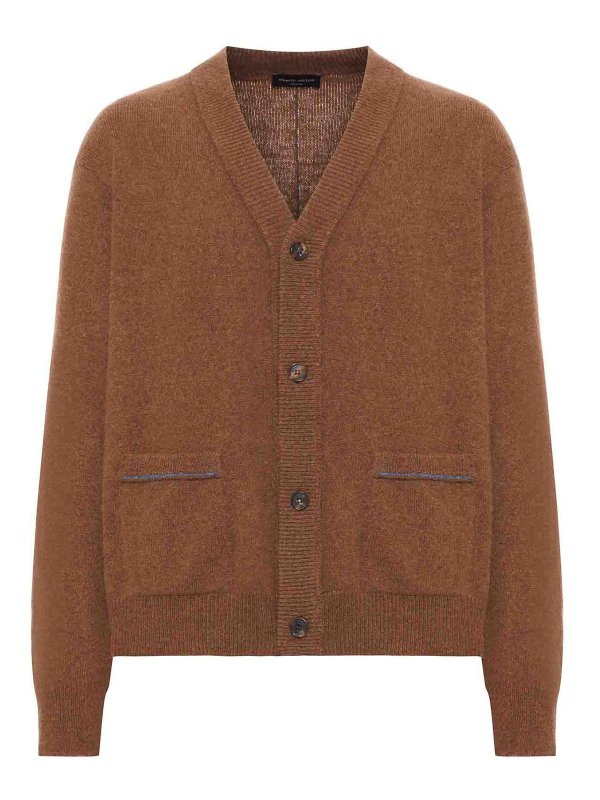 ROBERTO COLLINA: cardigans - Wool Cardigan With Contrast Stitching