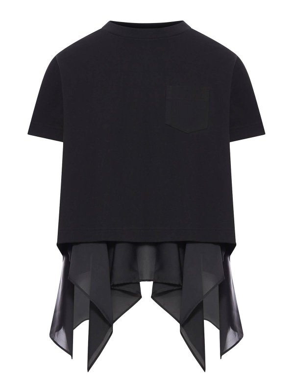 Sacai: t-shirt - T-shirt in jersey di cotone e raso