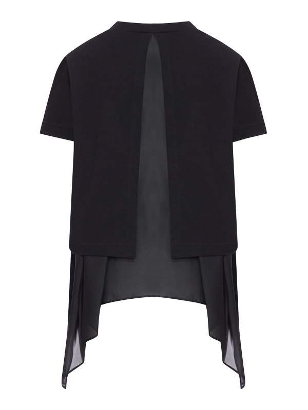 Sacai: t-shirt online - T-shirt in jersey di cotone e raso