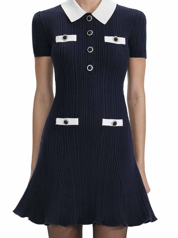 Mini Knitted Dress With Contrasting Collar shop online: Self Portrait