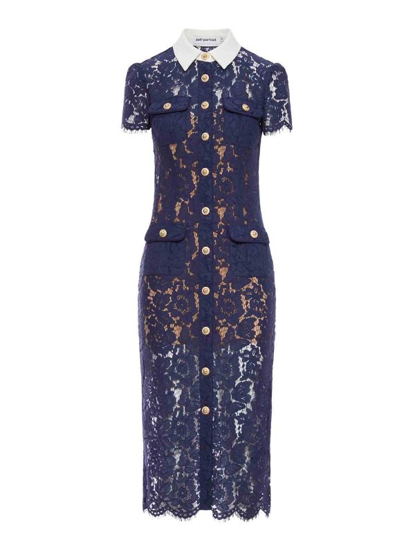 Self Portrait: knee length dresses - Lace Midi Dress