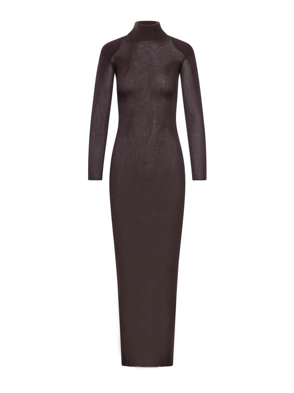 Self Portrait: maxi dresses - Brown Viscose Knit Maxi Dress