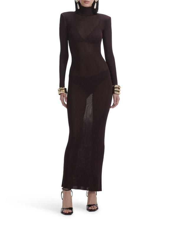 Self Portrait: maxi dresses online - Brown Viscose Knit Maxi Dress