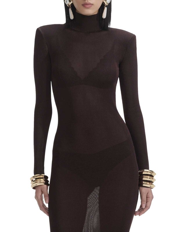 The Best Shops Self Portrait: maxi dresses - Brown Viscose Knit Maxi Dress