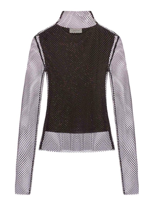 SPORTMAX: t-shirts - Rhinestone Mesh T-Shirt