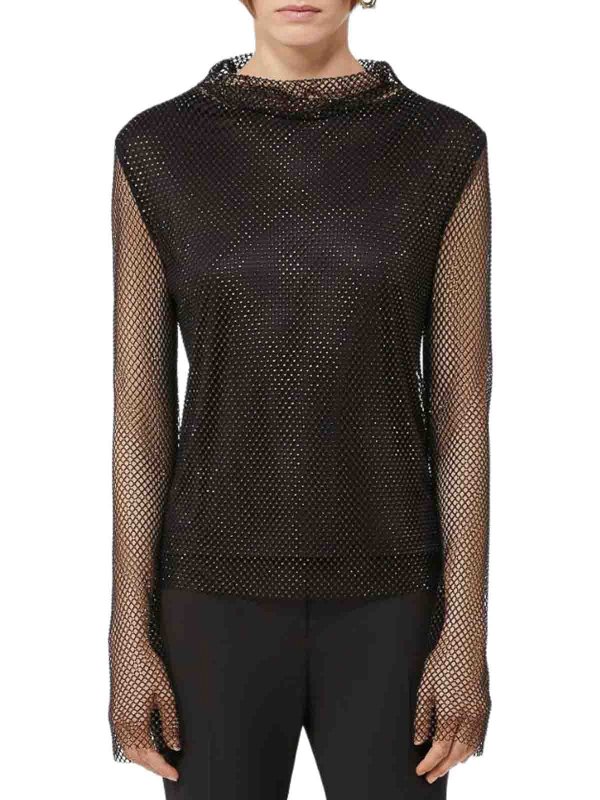 The Best Shops SPORTMAX: t-shirts - Rhinestone Mesh T-Shirt