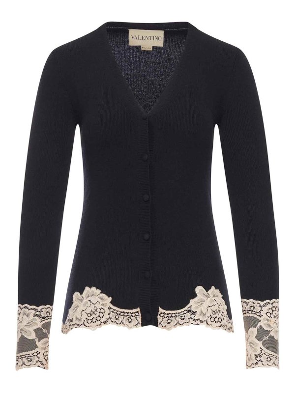 VALENTINO GARAVANI: cardigans - Cashmere Cardigan With Lace Inserts