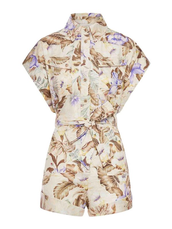 ZIMMERMANN: formal suits - Floral Print Linen Jumpsuit