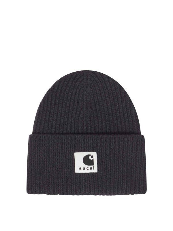 Sacai: cappelli - Cappello lavorato a maglia di lana