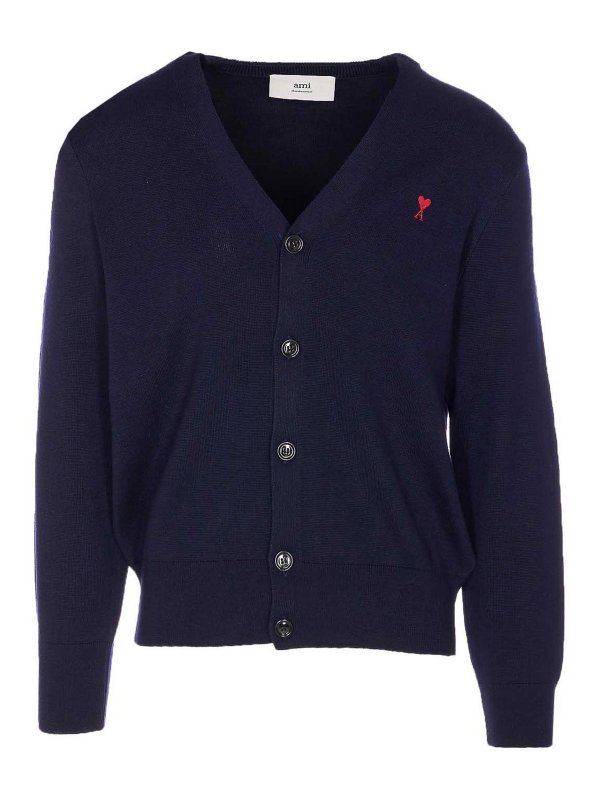 AMI PARIS: cardigans - Blue Ami De Coeur Cardigan