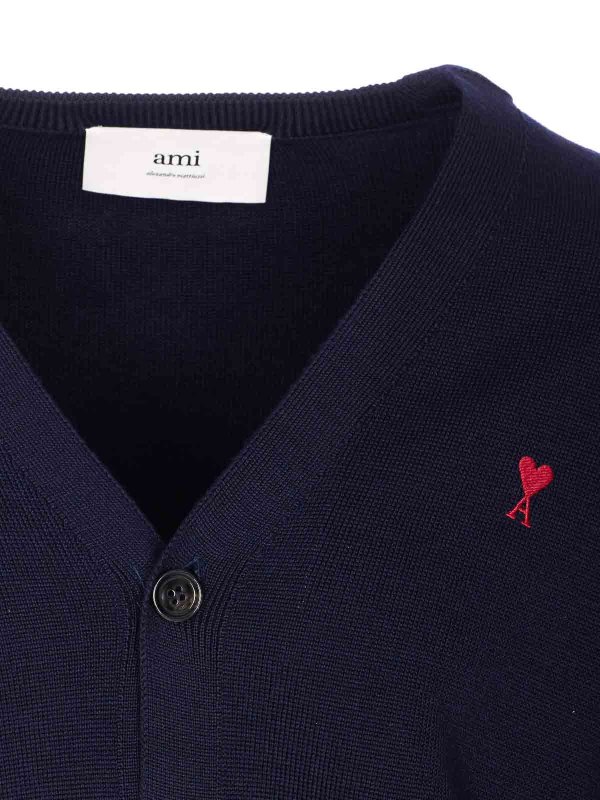 Blue Ami De Coeur Cardigan shop online: AMI PARIS