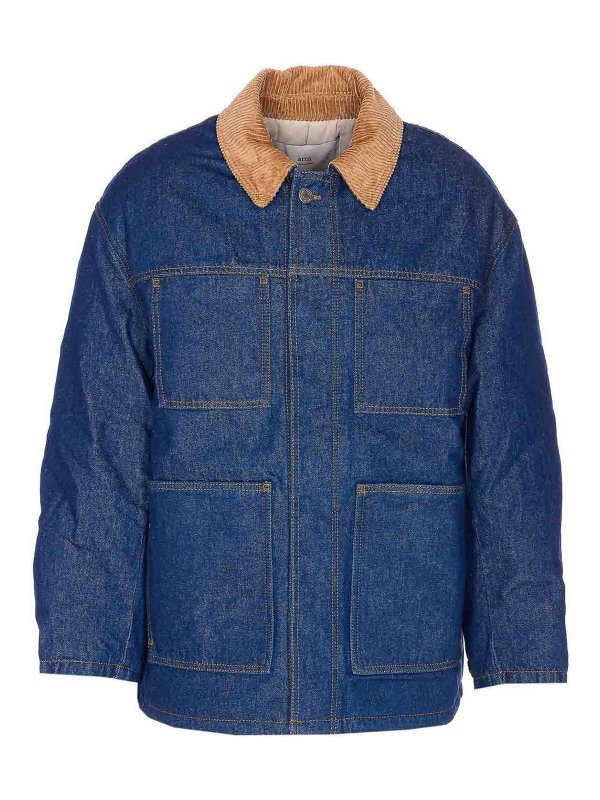 AMI PARIS: padded jackets - Blue Padded Denim Jacket