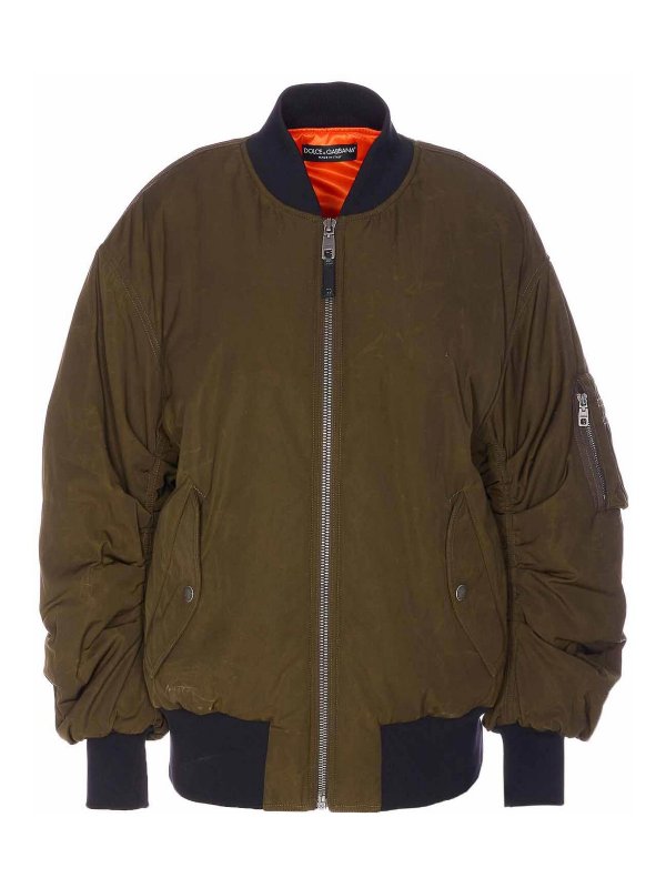 DOLCE & GABBANA: crew necks - Green Down Jacket With Frontal Zip Closure