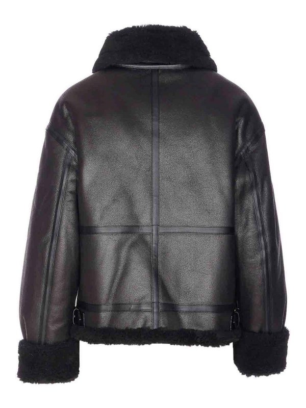 DUNST: leather jacket online - Black Faux Fur Leather Jacket
