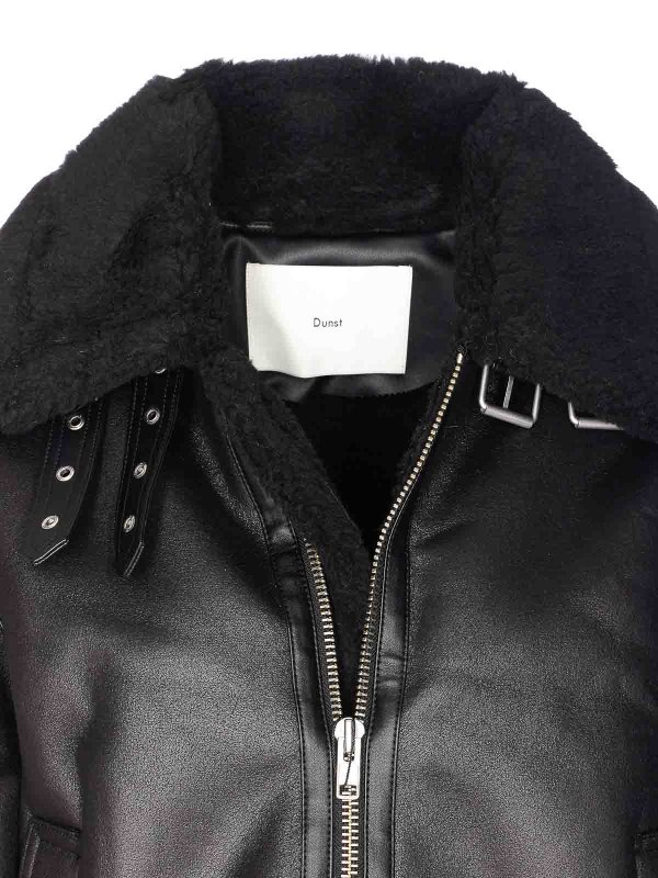 Black Faux Fur Leather Jacket shop online: DUNST