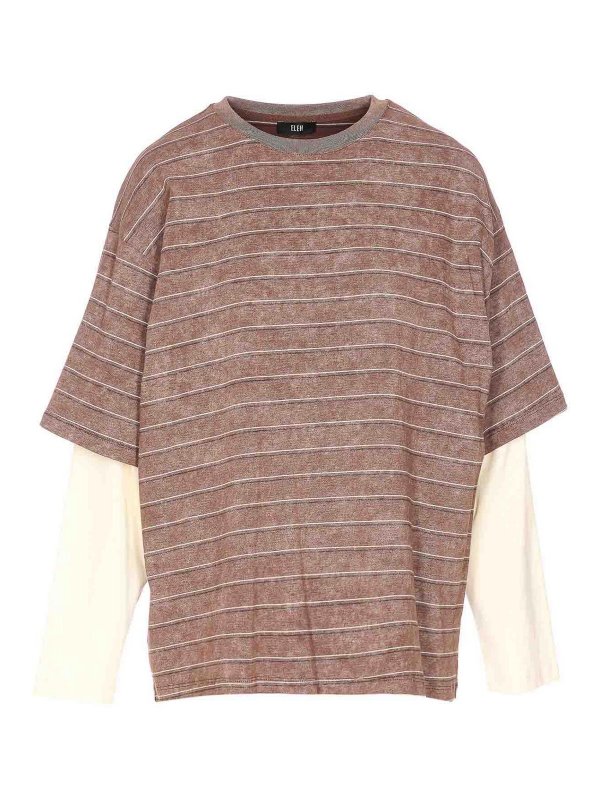 ELEH: crew necks - Brown Long Sleeves T-Shirt