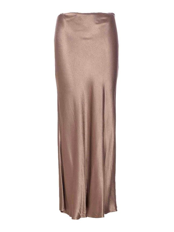 ELEH: jeans a zampa - Gonna Grigio Fango Con Chiusura Zip Laterale