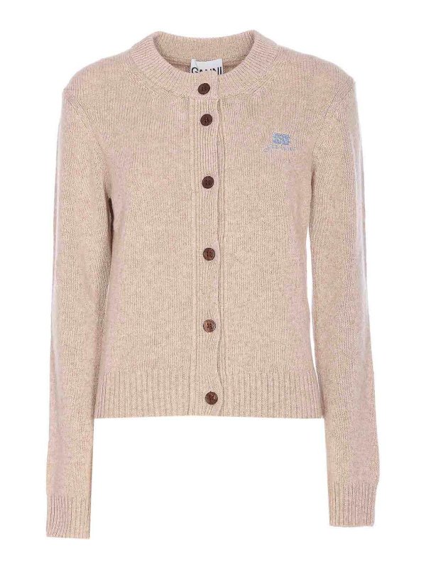 GANNI: cardigan - Beige Core Future Cardigan