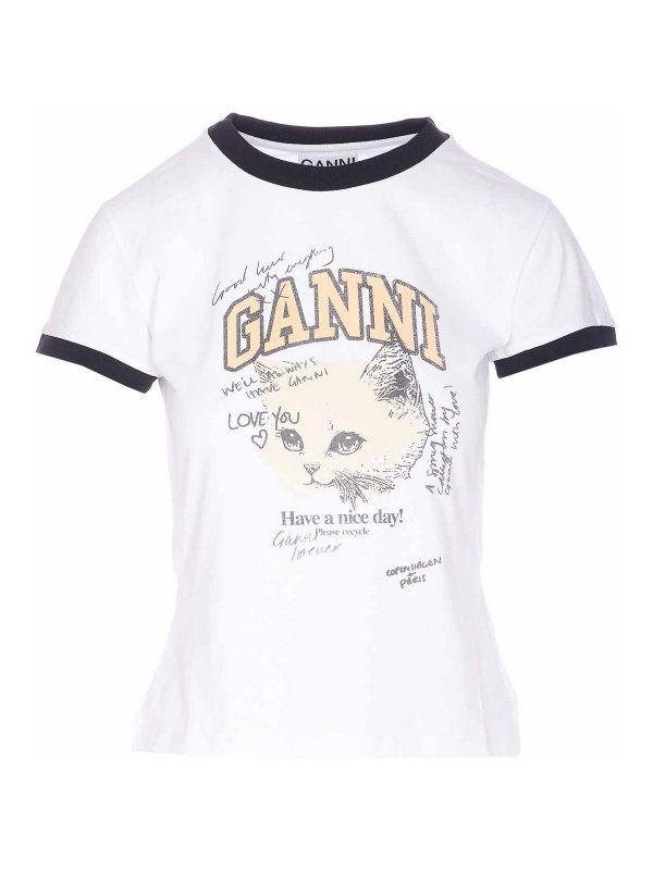 GANNI: crew necks - Basic Kitty T-Shirt