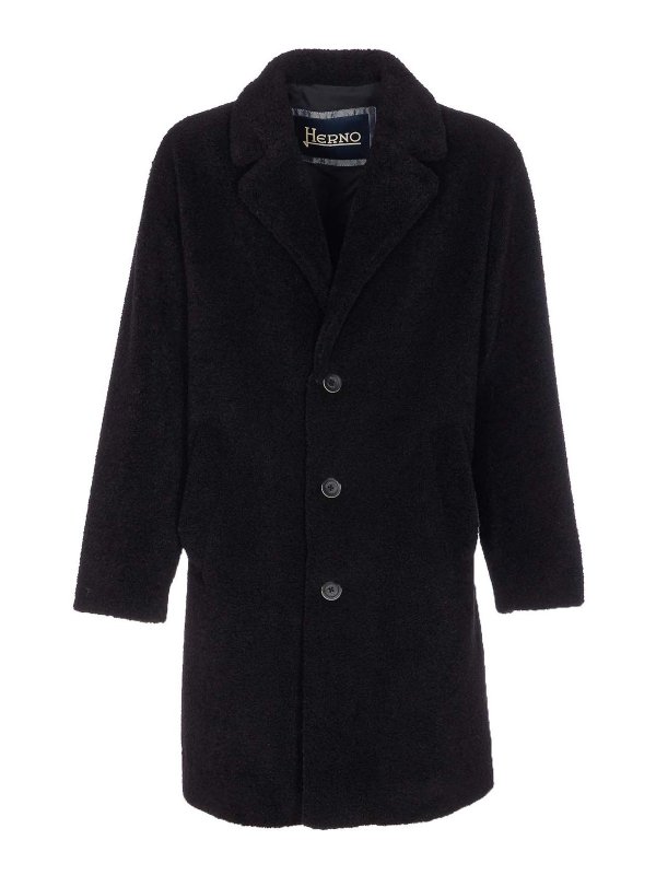 HERNO: short coats - Black Coat With Frontal Buttons Closure