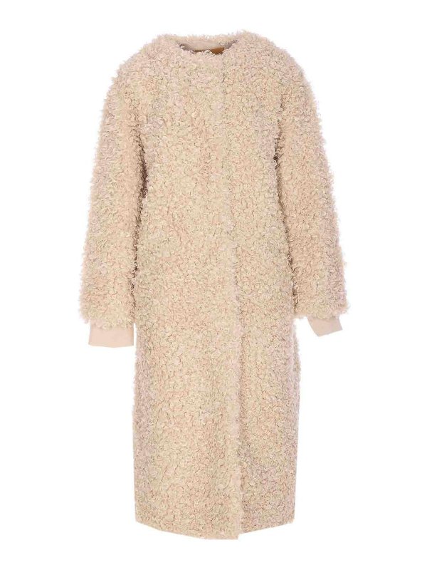 JAKKE: crew necks - White Arc Faux Fur Jacket