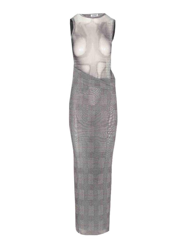 JEAN PAUL GAULTIER: crew necks - Prince Of Wales Mesh Long Dress