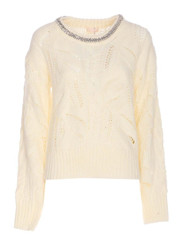 Liu Jo: Strickpullover mit Rundhalsausschnitt - Rundhalspullover - Weiß