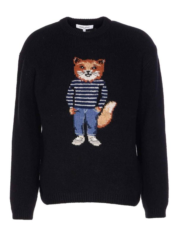MAISON KITSUNÉ: crew necks - Black Dressed Fox Sweater