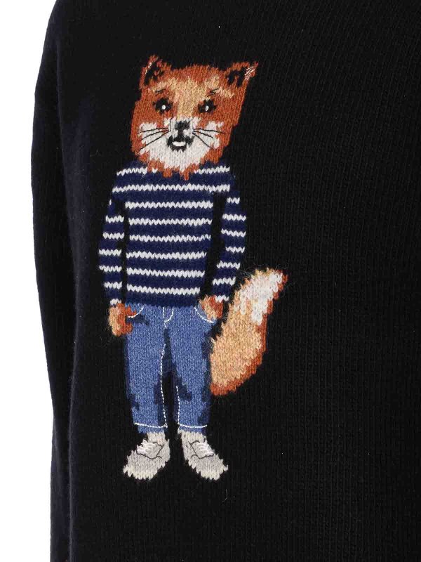The Best Shops MAISON KITSUNÉ: crew necks - Black Dressed Fox Sweater