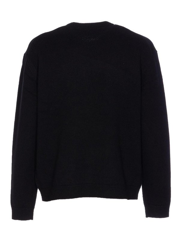 MAISON KITSUNÉ: crew necks online - Black Fox Head Intarsia Sweater