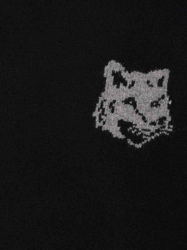 The Best Shops MAISON KITSUNÉ: crew necks - Black Fox Head Intarsia Sweater
