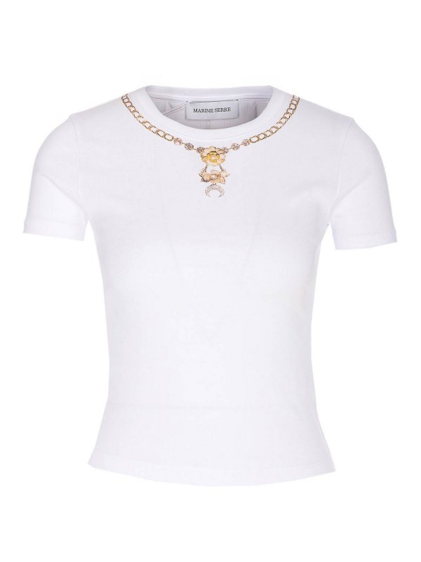 MARINE SERRE: Strickpullover mit Rundhalsausschnitt - Rundhalspullover - Weiß