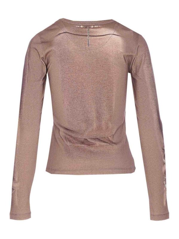 MARINE SERRE: maglia collo rotondo online - Top beige a maniche lunghe