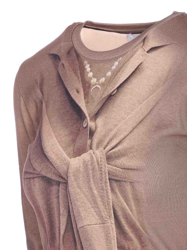 The Best Shops MARINE SERRE: maglia collo rotondo - Top beige a maniche lunghe