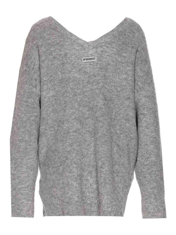 Pinko: crew necks online - Wool Blend Sweater With Jewel Embroidery