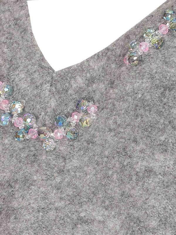 The Best Shops Pinko: crew necks - Wool Blend Sweater With Jewel Embroidery