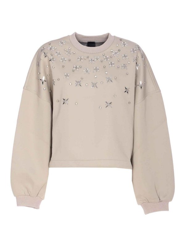 Pinko: crew necks - Beige Bibiana Sweatshirt