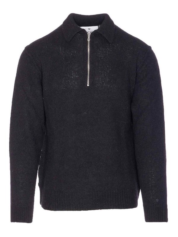 SEVEN GAUGE: Turtlenecks & Polo necks - Black Half Zip Polo