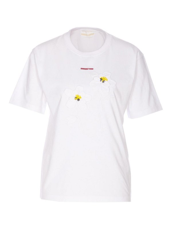 SHUSHU TONG: crew necks - Hand Sewn Flower T-Shirt
